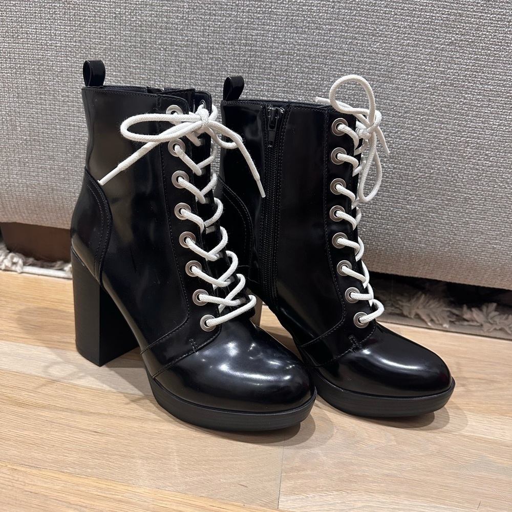 Forever 21 Black and White Lace-Up Boots